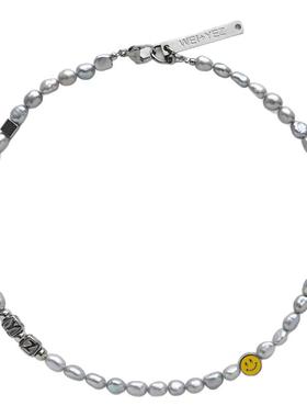 WY珍珠项链天然淡水颈链设计款笑脸字母定制DIY颈链情侣款甜酷风