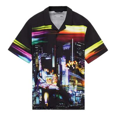 李宁衬衫男夏季运动时尚系列透气宽松运动休闲衬衫ASHS127-1-B品