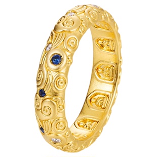 1月24号补现货!宝石矿工 5D足金千佛洞系列祥云戒指蓝宝石排戒