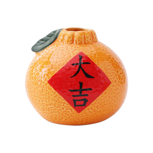 大吉大利陶瓷仿真橘子花瓶养水绿箩水培花盆装饰摆件高颜值田园风