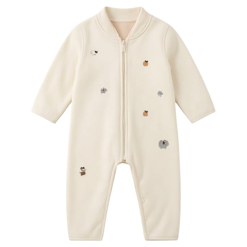 婴幼儿加绒连体衣秋冬一岁宝宝外出服洋气小月龄连身哈衣保暖爬服