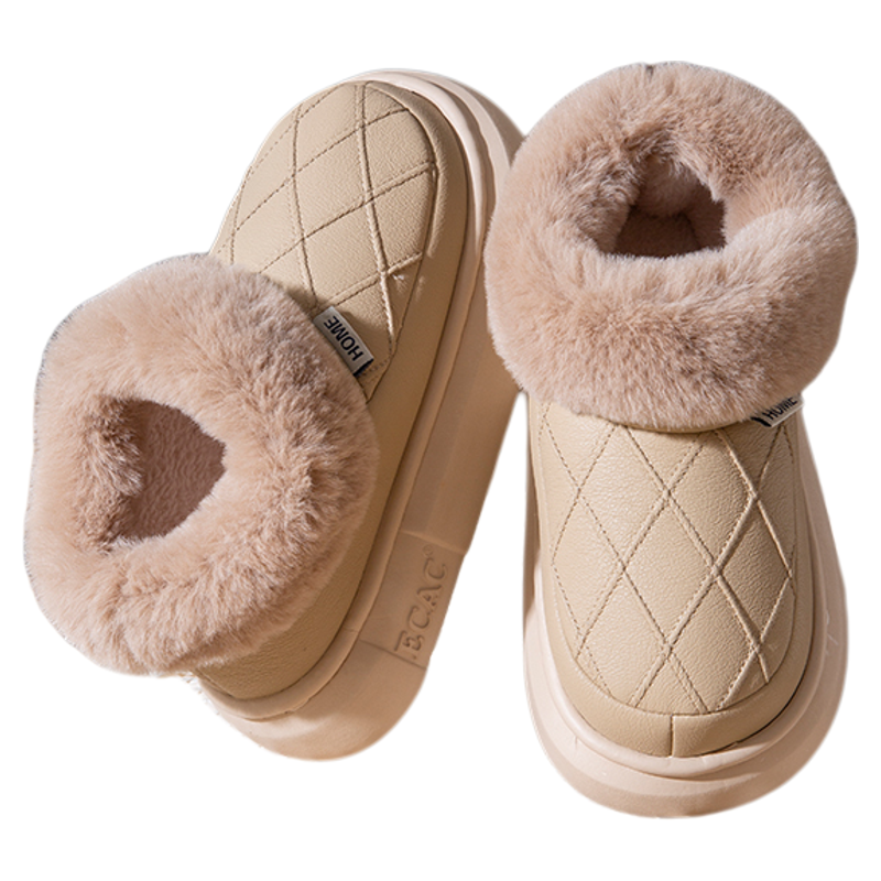 防水棉鞋女款冬季外穿保暖防寒加绒厚底情侣居家防滑包跟棉拖鞋男