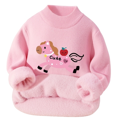 班尼路YBB系列女童打底毛衣2025秋冬新款儿童加绒加厚半高领内搭P