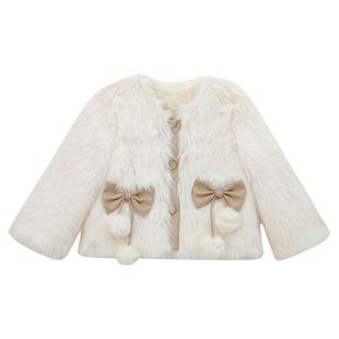 女童毛毛外套冬装2025新款洋气儿童时尚小香风夹棉保暖仿皮草大衣