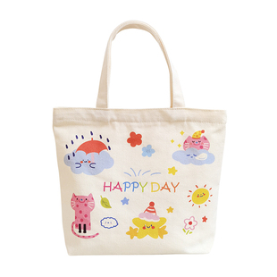 帆布包肩休闲可爱云朵厚实儿童印花学生通勤带拉链封口布袋补习袋