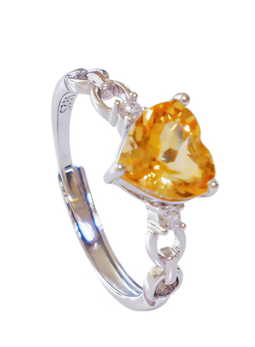 天然黄水晶戒指女S925纯银戒指