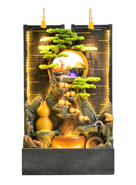 新中式假山流水屏风隔断水幕墙