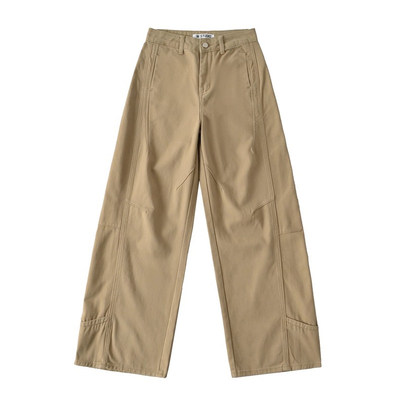 美式复古卡其色弯刀牛仔裤