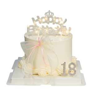 18周岁生日女生蛋糕装饰发光灯牌happy birthday摆件唯美水晶蜡烛