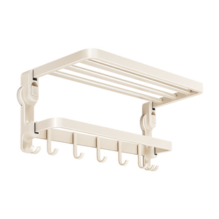 日本吸盘毛巾架卫生间免打孔浴巾置物架太空铝厕所奶油风浴室挂钩