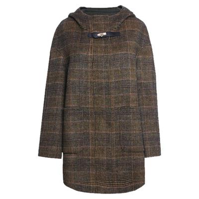 JANANNO羊毛大衣简爱格纹连帽