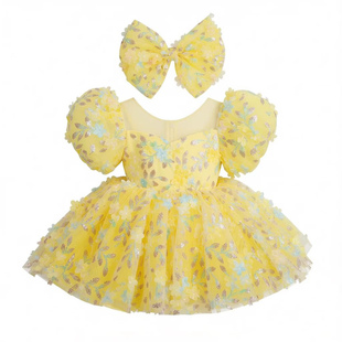 新款儿童舞蹈表演服幼儿园可爱女童蓬蓬裙演出服亮片纱裙公主裙