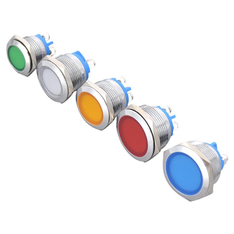 LED金属指示灯电源信号灯两螺丝脚3V5V6V12V24V插脚12/16/19/22mm