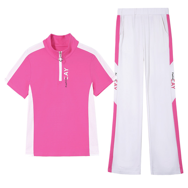 立领喇叭裤运动服套装女广场套装