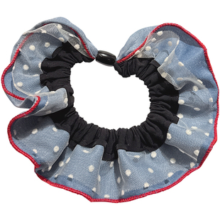 撞色红边波点牛仔蓝发圈扎头发橡皮筋丸子头发绳耐用低马尾头绳