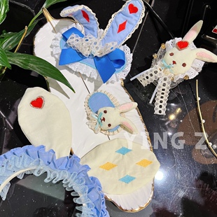 日韩兔年洛丽塔可爱小兔子爱丽丝梦游系列扑克兔耳朵发夹卖二次元