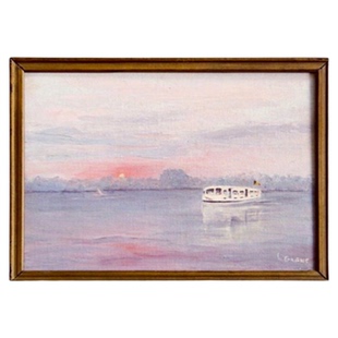 犀牛艺廊美国手绘油画RIverboat《哈德逊河晚霞》含框客厅装饰画