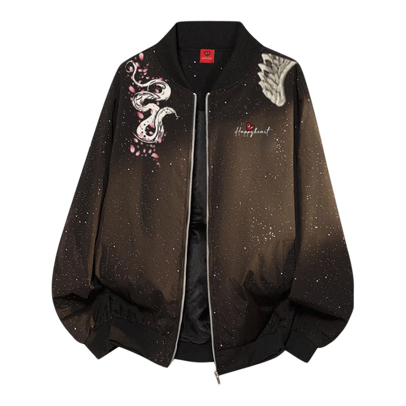 查尔斯桃心烫金满天星飞行服夹克