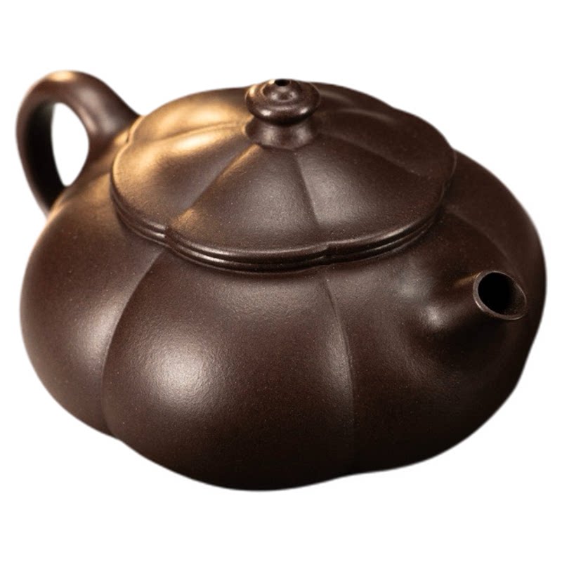 筋纹合菱紫砂壶 原矿紫泥 手工菱瓣器型 中式家用泡茶器