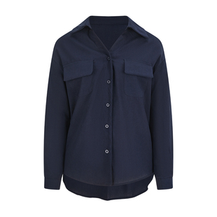 MosesQueen魔西女王藏青色衬衫外套薄款防晒衬衣翻领宽松长袖上衣