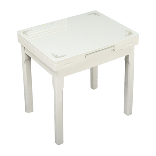 伸缩餐桌小户型家用现代简约白色烤漆抽拉式桌椅组合钢化玻璃饭桌