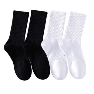 运动黑色袜子男士纯棉中筒袜女袜防臭学生黑白春秋款长筒高筒抗菌