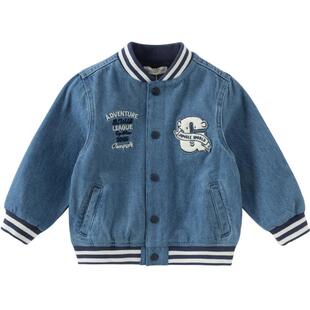 戴维贝拉儿童牛仔外套2026春装新款男童运动休闲棒球服上衣夹克