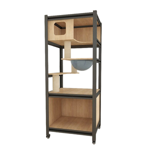 萌助猫爬架糯雪Petkit智能猫砂盆置物架实木猫柜猫窝猫厕所一体