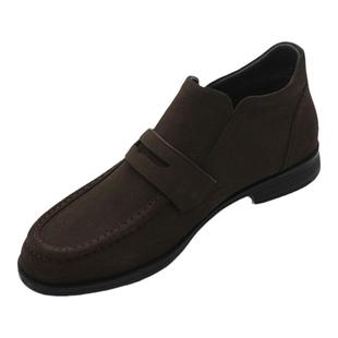 欧洲站男士一脚蹬反绒皮鞋秋冬新款高帮磨砂休闲加棉保暖中帮皮鞋