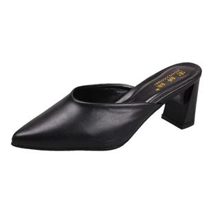 穆勒鞋女2025春秋新款尖头社会包头外穿百搭半拖鞋试衣间高跟拖鞋