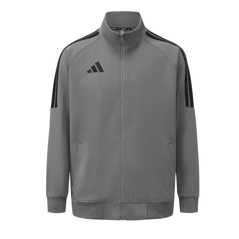 Adidas阿迪达斯2026秋季灰色夹克休闲运动经典三条杠春秋立领外套
