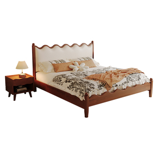 政府补贴蓝色理想法式复古涟漪床奶油风实木软包床1.8米主卧大床