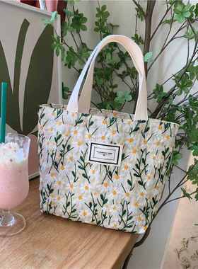 新品 11262 INS韩风甜美刺绣雏菊花朵手提包零食收纳便当包手拎妈