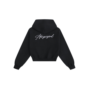 ATRY空气层连帽卫衣女春季2025潮牌新款美式字母刺绣短款帽衫上衣