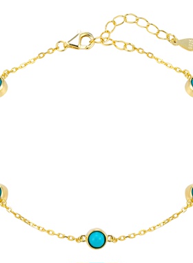 KREAM 925银镀金绿松元素手链男嘻哈女欧美潮流高级感百搭时尚