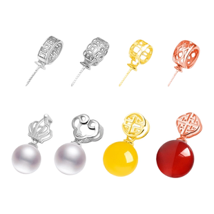 925银吊坠扣粘珠吊坠托DIY纯银扣玉石琥珀蜜蜡圆珠托仿珍珠吊坠扣