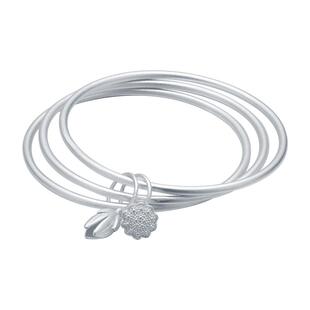 顺庆银楼S9999纯银手镯女两世欢足银镯子三生三世莲心古风配饰