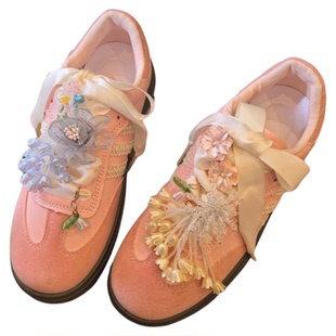 韩版串珠花朵鞋扣高级感装饰DIY鞋花芭蕾风德训鞋山茶铃兰花配饰