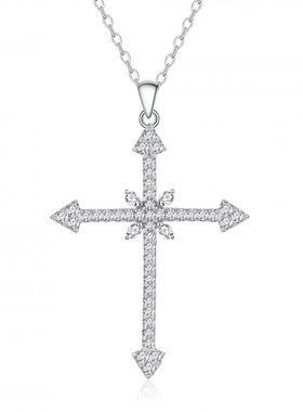 高级感锆石闪闪十字架星芒项链冷