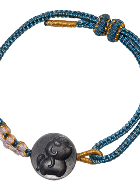 天然黑檀木生肖马手工编织手绳