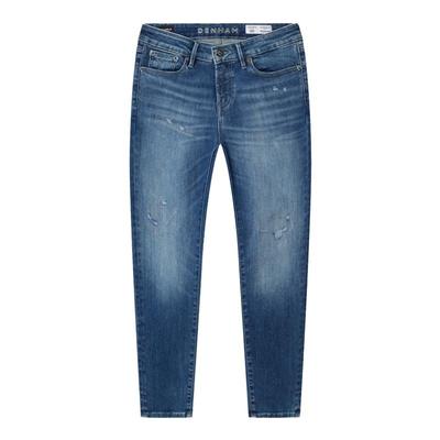 DENHAM女士直筒破洞高弹力牛仔裤