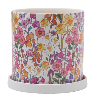 可爱北欧花朵印花陶瓷花盆圆形透气陶土盆有孔盆栽专用多肉蝴蝶兰