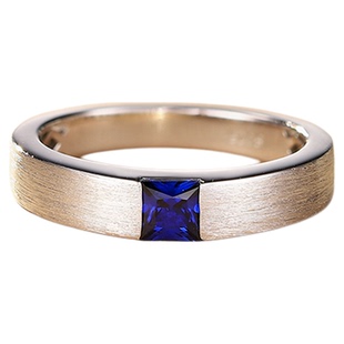 【SOOMI新贵】925银培育皇家蓝宝石戒指拉丝复古工艺简约戒环男