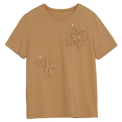 谜底宽松T恤短袖女春季新款学院风立体绣花圆领上衣241MT0135