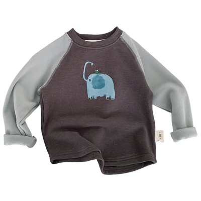 儿童打底衫拼色小象内搭磨毛加厚