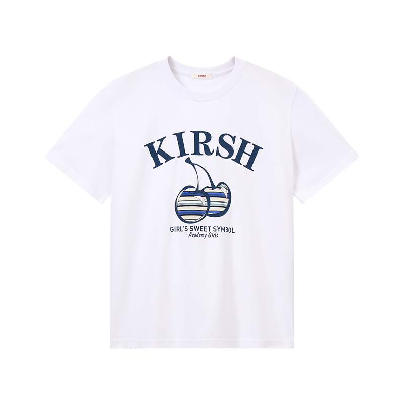 樱桃KIRSH 韩系立体樱桃印花短袖T恤女2025新款休闲宽松纯棉上衣