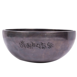 空铜玄色加厚满月颂钵尼泊尔手工梵音钵磬摆件音疗冥想钵