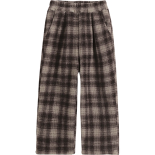 女童加绒裤子2026新款儿童秋冬格子裤洋气小女孩冬装一体绒休闲裤