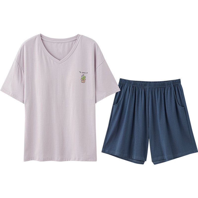 带胸垫睡衣女夏莫代尔棉休闲套装