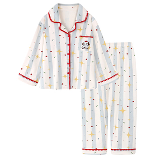 苹果小狗卡通纯棉睡衣女款春秋季2025新款长袖条纹家居服套装冬天